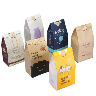 Kahverengi OEM ODM Baskılı Kraft Kağıt Ekmek Torbaları 35um-150um Kalınlık